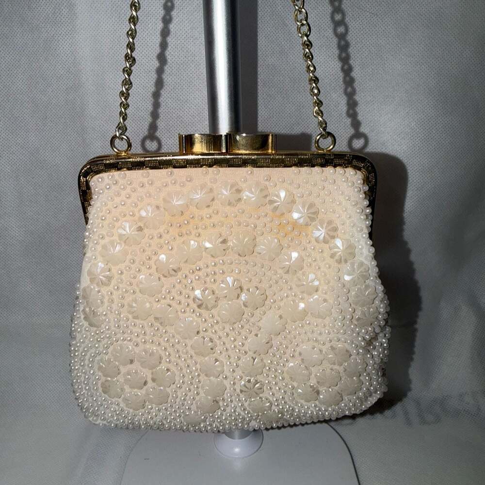 Styled By Regal Vintage Cream Beaded Flower Handbag